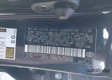 2021 Toyota Corolla Le из США, поврежденный, VIN JTDEPMAE8MJ159853